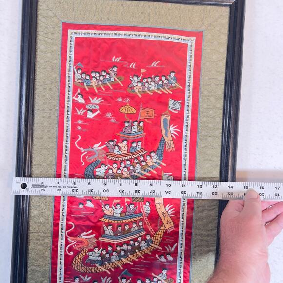 Vintage Chinese Silk Tapestry Embroidered Boats Kids Professionally Matted Frame - Picture 7 of 16